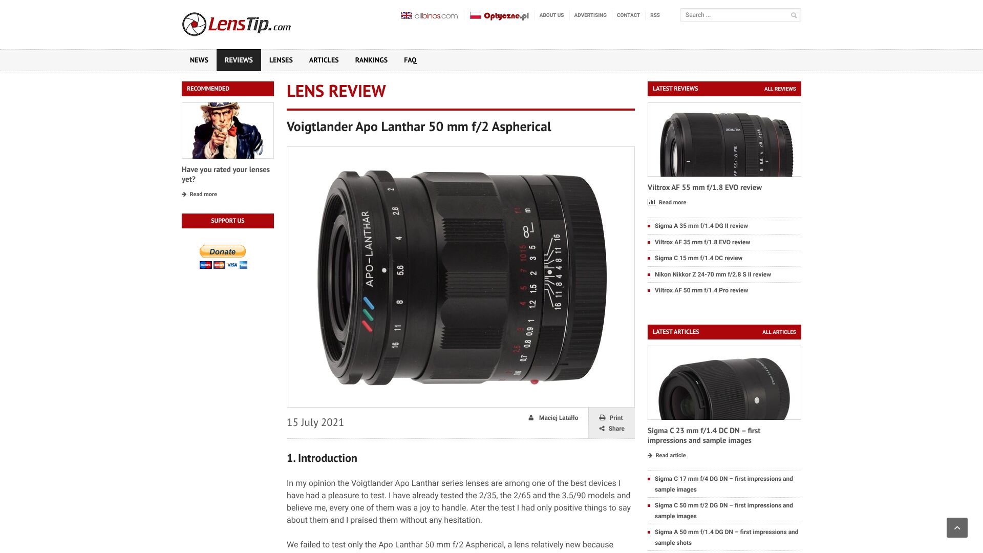 The featured image of Voigtlander Apo Lanthar 50 mm f/2 Aspherical review - Introduction - LensTip.com