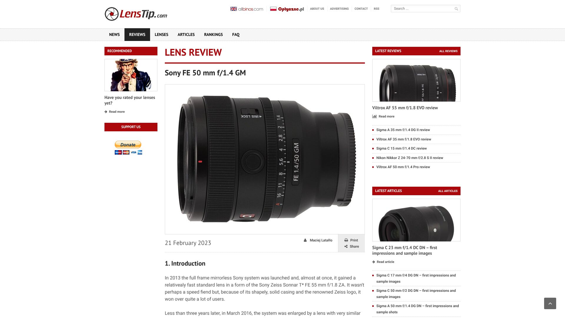 The featured image of Sony FE 50 mm f/1.4 GM review - Introduction - LensTip.com